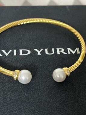 David Yurman Gold Bracelet with Pearl Ends 3mm